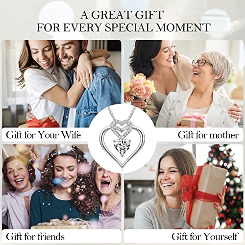 Praelinos Love Heart White Gold Plated Pendant Necklace