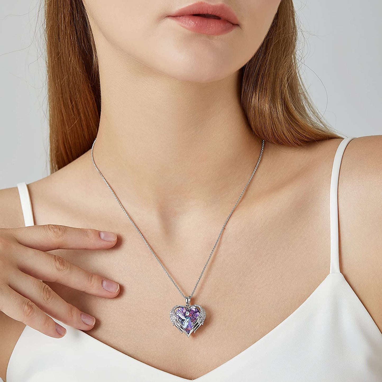 Praelinos Austria Crystal Angel Wing Heart Womens Necklaces and Earrings Jewelry Set